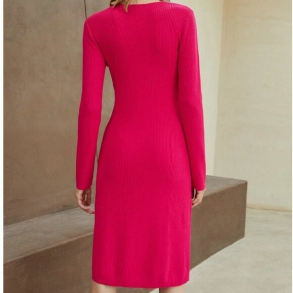 elegant pink knit wrap sweater dress - Picture 2 of 5